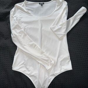 Express White Fitted Bodysuit with Long Sleeves